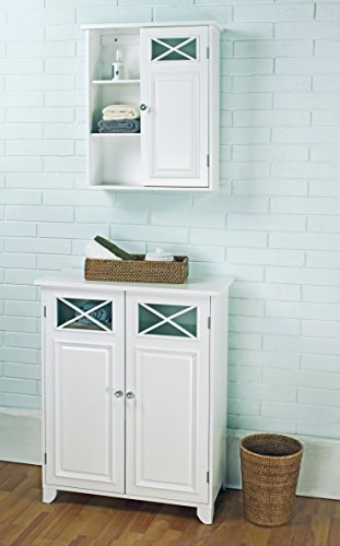 Elegant Home Fashions Dawson Collection Shelved Wall Cabinet with Door and Storage Cubbies, White
