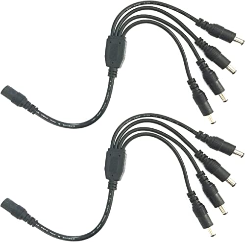 LitaElek 2pcs 22AWG 5.5mm x 2.1mm DC Splitter Cable 4 Way DC Power Splitter Adapter Cable 1 Female to 4 Male for CCTV Camera LED Strip and other Devices, 30cm Long