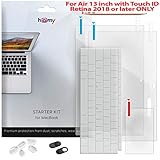 Homy Full Protection Kit for New MacBook Air 13 inch Retina 2018-2019: 2x Matte Screen Protector + Keyboard Cover Touch ID + 2x Webcam Anti-Spy Sliding Cover + Dust Plugs + Trackpad Cover, A1932 model