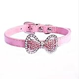 Yunt Bling Rhinestone Pet Cat Dog Bow Tie Collar Necklace Jewelry,Female Puppies Chihuahua Yorkie Girl Costume Outfits(Pink,X-Small)