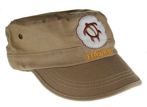 Hawaiian Theme Army Style Cap Hat, Hawaii Sea Turtle, Khaki (Khaki)