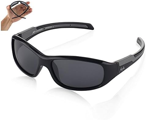 TAC Polarized Sunglasses Sports Glasses for Kids Boys and Girls 3-8 Black and Grey - Grey Lenses