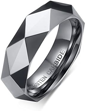 Noemigal Arce 6mm Tungsten Carbide Diamond Faceted Polished Beveled Edge Wedding Engagement Rings(silver 10)