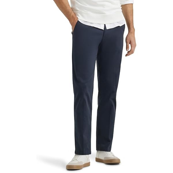 Lee Men's Flat Front Slim Straight Pant, Navy, 29W x 30L at Amazon