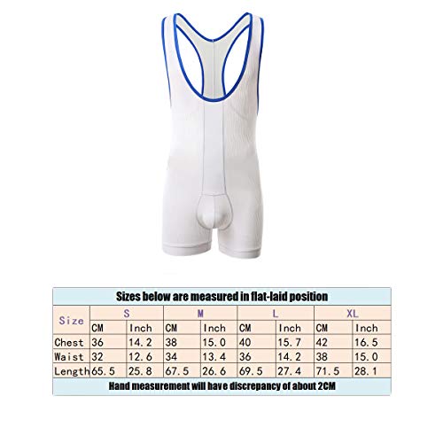 QiaTi Mens Athletic Supporters Sports Underwear Bodysuit Jumpsuit Wrestling Singlet Boxers (White, Medium (fits Like US Small))