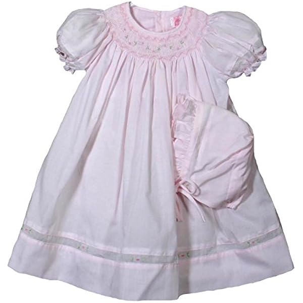 Girls White Take Home Layette Gown Pink Trim Hiccups Children's
