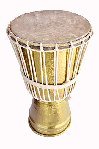 De Kulture Handmade Pure Brass Djembe Hand Drum Membranophone Musical Percussion Instrument - 12x20 DH (Inches)(Golden)