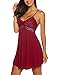 RSLOVE Women Lace Modal Soft Sleepwear Chemises Nightgowns Sleeveless Full Slip Lace Lounge Dress (XL, Wine Red)