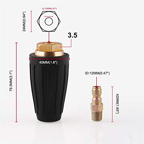 Pressure Washer Rotating Turbo Nozzle, 3600 PSI, Standard 1/4" BSP Quick Connect Turbo Spray Nozzle, Spray Tip 2.5-4, Compatible with all Petrol and Diesel Pressure Washers, TLT Retail (35mm)
