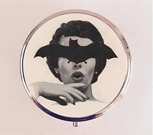 Bat Lady Pill Box Pillbox Case Holder Trinket Box Retro Kitsch 1950s Oddity