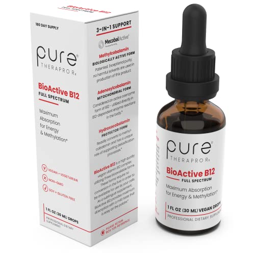 Pure TheraPro BioActive Vegan Vitamin B12 Sublingual Liquid Supplement with Hydroxocobalamin