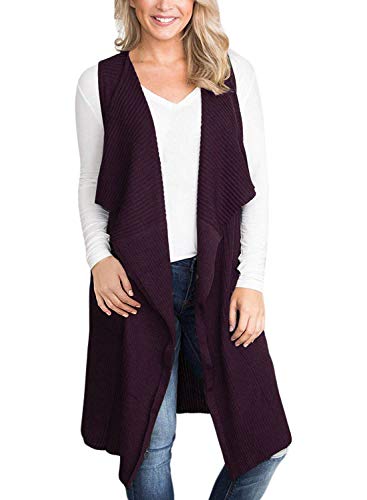 BBX Lephsnt Women Sleeveless Open Front Knitted Long Cardigan Sweater Vest Dark Purple