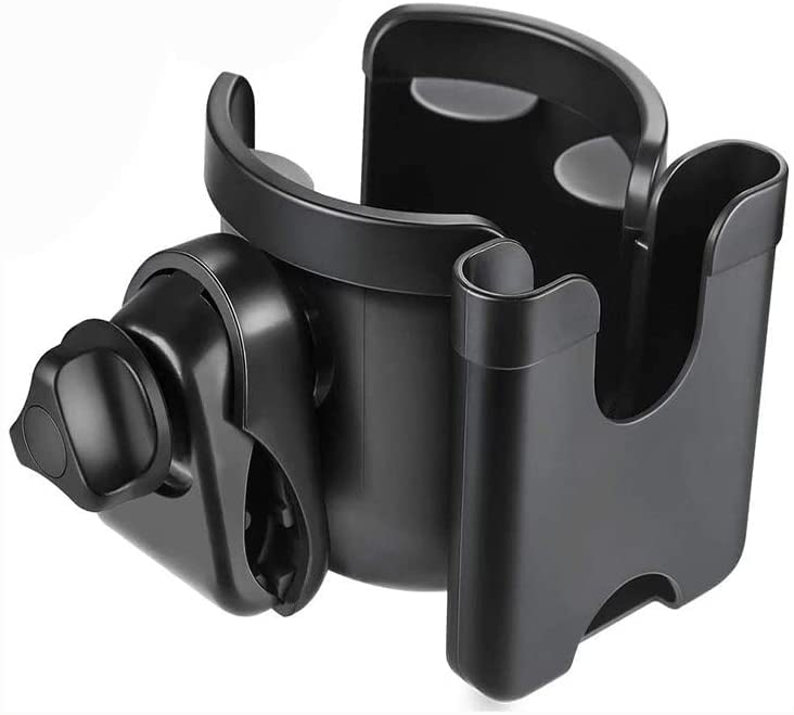 Shiwaki HOA14830 Stroller Cup Holder, Universal Pushchair Pram Cup Holder with Phone Holder, for Stroller, Feeding Bottle Water Cup Storage for Baby Buggy, Bike,Black