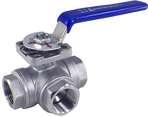 WOG200 3-Way 304 Stainless Steel Ball Valve L-Type 3/4" NPT FPT SS304 SUS304