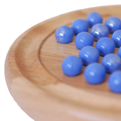WE Games Solid Wood Solitaire with Blue Glass Marbles