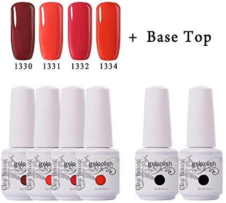Clou Beaute Soak Off UV Led Nail Gel Polish Kit Varnish Nail Art Manicure Salon Collection Set of 4 Colors with 1 Top Coat and 1 Base Coat 8ml 003
