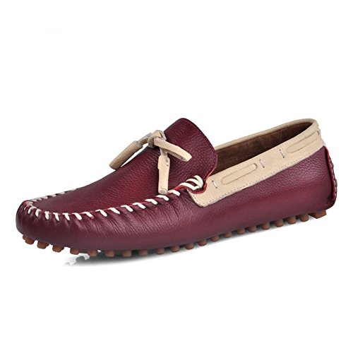 Santimon-Men's Comfortable Genuine Leather Driving Shoe Horsebit Moccasins Loafer Doug Shoes-red-41