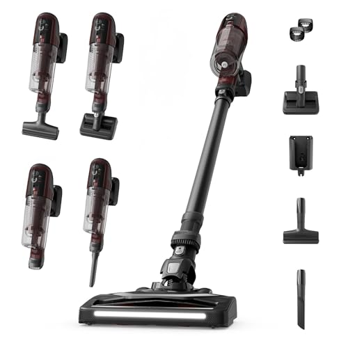 X-Pert 6.80, Aspiradora Escoba Sin Cable, Autonomía de 60 min, Limpieza 4 en 1, Ligera solo 1,4 kg, Accesorios para Mascotas, Contenedor de Polvo extraíble y Lavable, Negra y Burdeos, RH6485E0