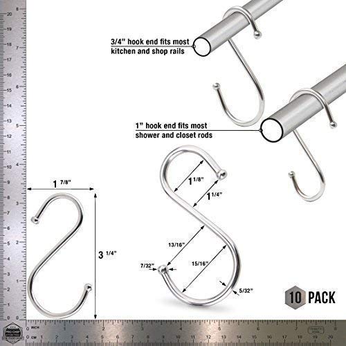 Pro Chef Kitchen Tools Round S Hooks - Kitchen Pot Racks Hook 10 Pack Set - Heavy Duty S Shaped Clothing Hangers - Fits Utensil Organizer Rack Hanger Bar - Outdoor Garage Home Storage Organization - Thumbnail 7