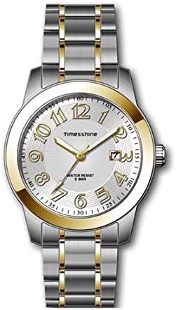 Timesshine Men's TSM1509 Sports Stainless Steel Quartz Watch Swirl Marks Luminous Hands Calendar Date Window (Gold)