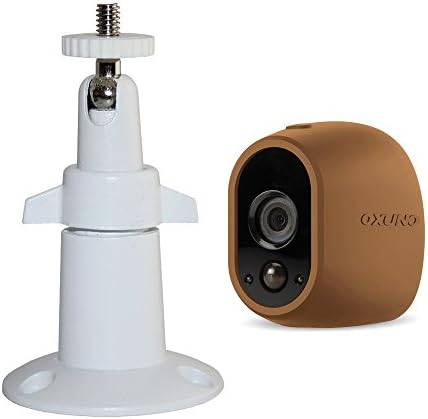 White Smart Security Wall Mount - Adjustable Indoor/Outdoor Aluminum Premium Quality Rust Free Mount with Brown Silicone Skin for Arlo Cam by OXUNO