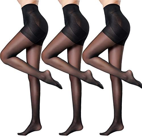 Pantyhose-Women’s Semi Sheer Control Top Tights Reinforced Crotch Stockings 3 Pack