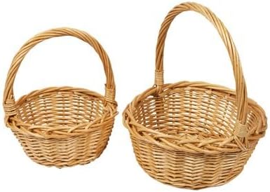 Woodluv Storage Baskets Set of 2, Round Shaped Wicker Woven Wedding, Flower Girls, Easter, Display & Gift Hamper Basket, Natural - Image 3