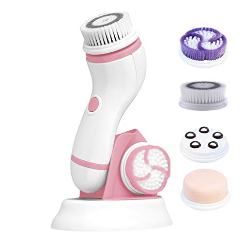 Gackoko Facial Cleansing Brush- with advance Latest Ion Technology & 4 Brush Heads for chargeable Electric Rotating Face brush -Awaken skin vitality for Deep Cleansing, Exfoliating ,Blackhead (Pink)