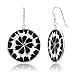 925 Sterling Silver Natural Top Shell Inlaid Black Resin Round Dangle Hook Earrings