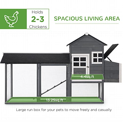 PawHut 82" Chicken Coop Wooden Rabbit Hutch Hen House Poultry Cage Pen Outdoor Backyard with Run and Nesting Box, Grey