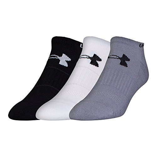 Under Armour Adult Elevated Performance No Show Socks (3 Pack), Steel/Assorted, Large