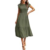Summer Dress Flutter Short Sleeve Casual Dresses Cross Smocked Midi Swing Beach Sundress