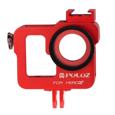 PULUZ Housing Shell CNC Aluminum Alloy Protective Cage with 37mm UV Lens Filter & Lens Cap for GoPro HERO3+/3(Red)