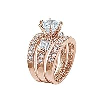 alignmentpai 3Pcs Womens Rings Rhinestone Jewelry Gift Engagement Wedding Party Ring Band Rose Gold 10