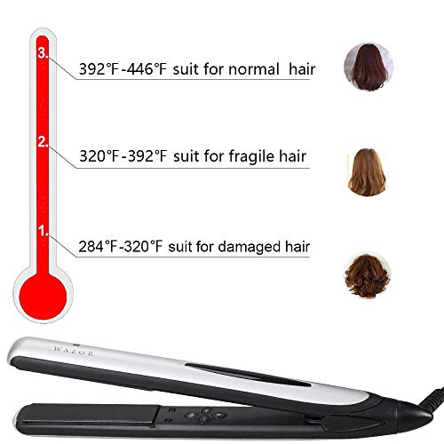 Wazor Professional Ceramic Tourmaline Ionic Flat Iron 2 in 1 Hair Straightener & Curler,Instant Heat Up,Adjustable Temperature 284℉ to 446℉ with Digital LCD Display,1 inch