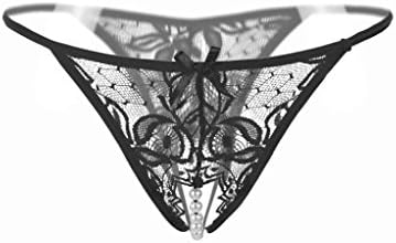 Thong,Laimeng Women Sexy Crotchless Thong With Pearls Lace Panties Massaging Underwear (Black)