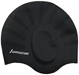 Swim Culture's  Swim Cap for Long Hair with Ergonomic Ear Pockets (Black)