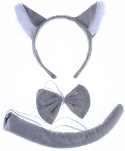 Animal Costume, AOZKY Kids Childs Accessory Kit Wolf Antlers Mouse Dalmatian Ear Headband Tail Tie Set For Cosplay Party Halloween (Wolf)