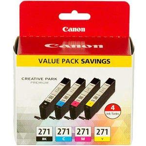 Canon CLI-271 Genuine BK/CMY 4 Color Value Pack, Compatible with MG6820, MG6821, MG6822, MG5720, MG5721, MG5722, MG7720, TS5020, TS6020, TS8020, and TS9020 (Optional) Printers