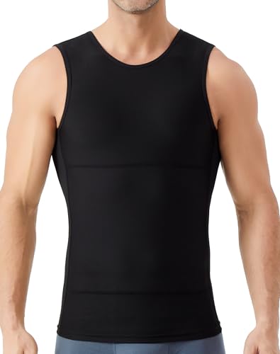 ZNOUKAXJR Mens Compression Shirt Slimming Body Shaper Vest Tank Top with Tummy Control Breathable Shapewear Undershirts (Black, Large) at Amazon