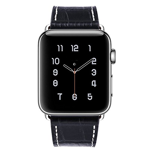 MARGE PLUS Compatible with Apple Watch Band Genuine Leather Watch Strap Compatible with iWatch Series 3 Series 2 Series 1, 38mm Black