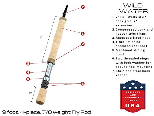 Wild Water Fly Fishing 9ft 7/8 Weight Rod & Reel Combo - Complete Starter Kit For Trout, Bass, Salmon