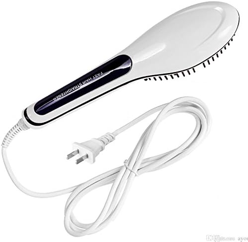 Professional Ceramic Heating Detangling Fast Styling LED Hair Straightening Brush (White)