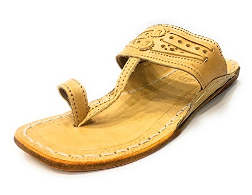 Step n Style Mens Kolhapuri Chappel Rajasthani Shoes Tribal Shoes Khussa Shoes Jooti,Skin,9 M US