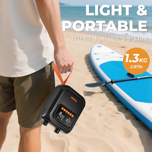 20 PSI High-Pressure Electric SUP Pump with 13500mAh Rechargeable Battery, 12V Car-Powered Ultra-Lightweight Air Pump for Paddle Boards, Kayaks, Inflatables