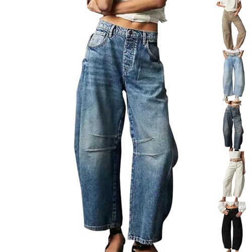 Baggy Jeans for Women UK Barrel Leg Trousers Womens Wide Leg Pants Cropped Ladies Pull On Y2K Boyfriend Jeans Women's Clothing