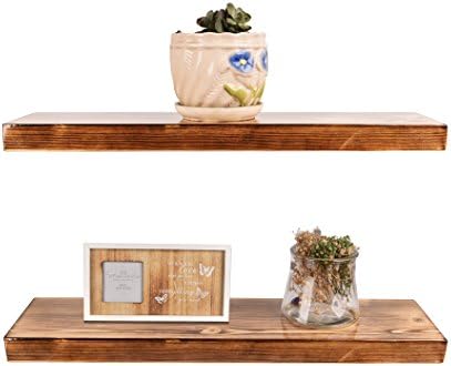 Set of 2,Solid Wood Floating Shelves,Refined Burnt Craft Finish (Burnt, 24")