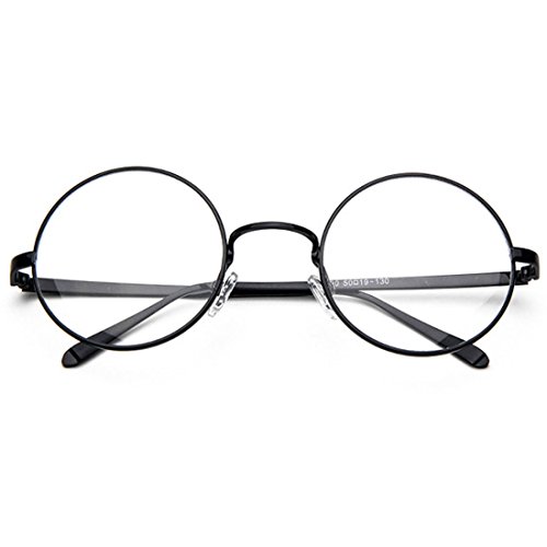D.King Oversized Vintage Round Retro Large Metal Frame Clear Lens Eyeglasses Black