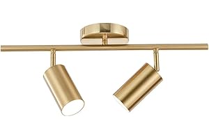 KCO Lighting Modern 2-Light Gold Track Lighting Fixture Flush Mount Brushed Brass Track Lights Kit Mid Century Industrial Adjustable Ceiling Spot Lights Indoor for Kitchen Island (2-Light)