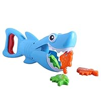 Shark Bath Toy,Gunel Fish Hunt Pool Game Toy for Kids Toddlers Cute Blue Shark with Teeth Biting Action,4 Toy Fish Included (Blue)